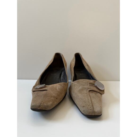 Prada Suede Leather Pointed Kitten Heels Womens Size 38.5 (US 8.5) Beige Vintage - Picture 5 of 13